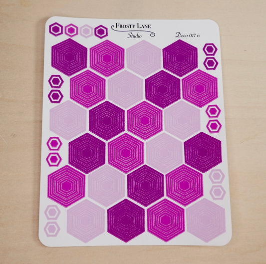 Deco017.n. Fuchsia Hexagon Outline Sticker Sheet