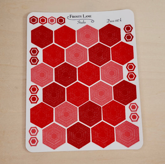 Deco017.k. Red Hexagon Outline Sticker Sheet