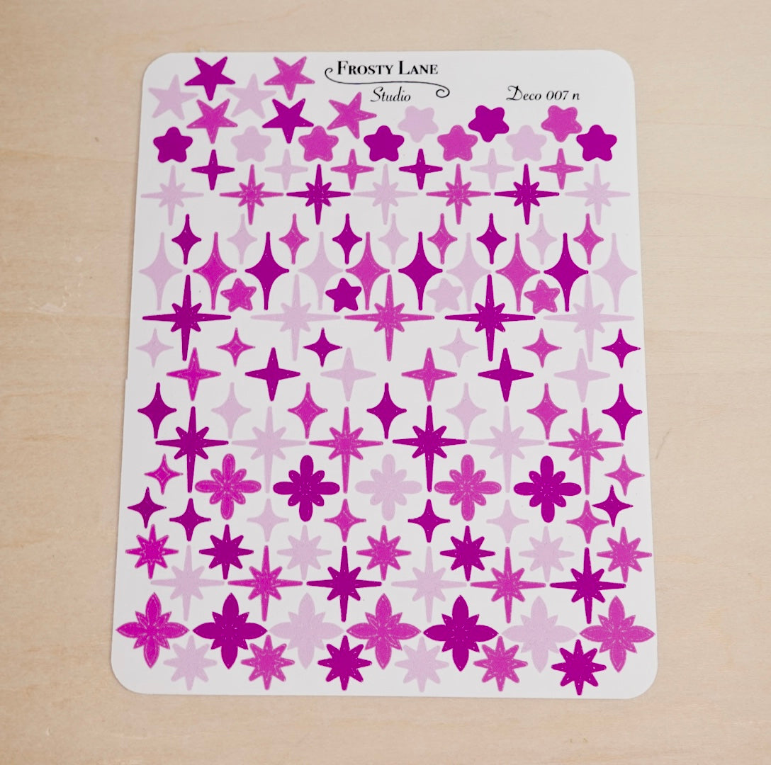 Deco007.n. Fuchsia Stars and Sparkles Sticker Sheet