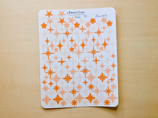 Deco007.b. Orange Stars and Sparkles Sticker Sheet