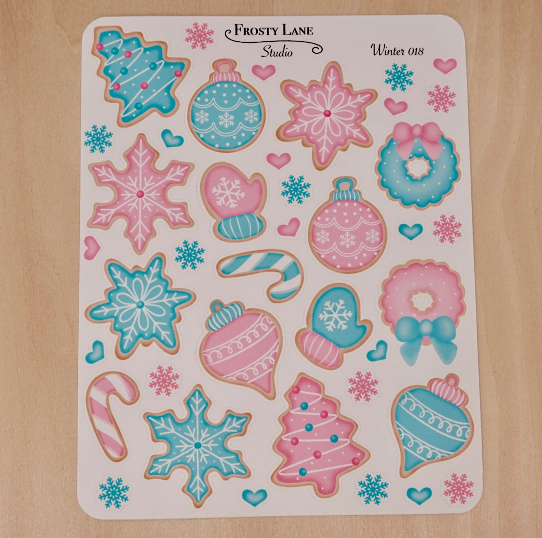 Winter018. Pink and Blue Sugar Cookies Sticker Sheet