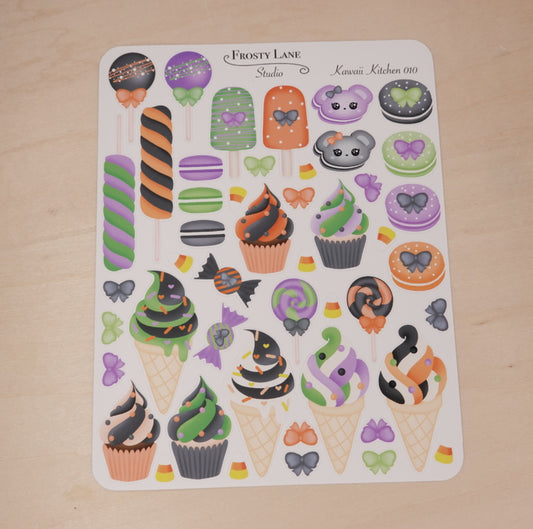 Kawaii Kitchen 010. Halloween Desserts, Cupcake, Cake pop, Ice cream Sticker Sheet