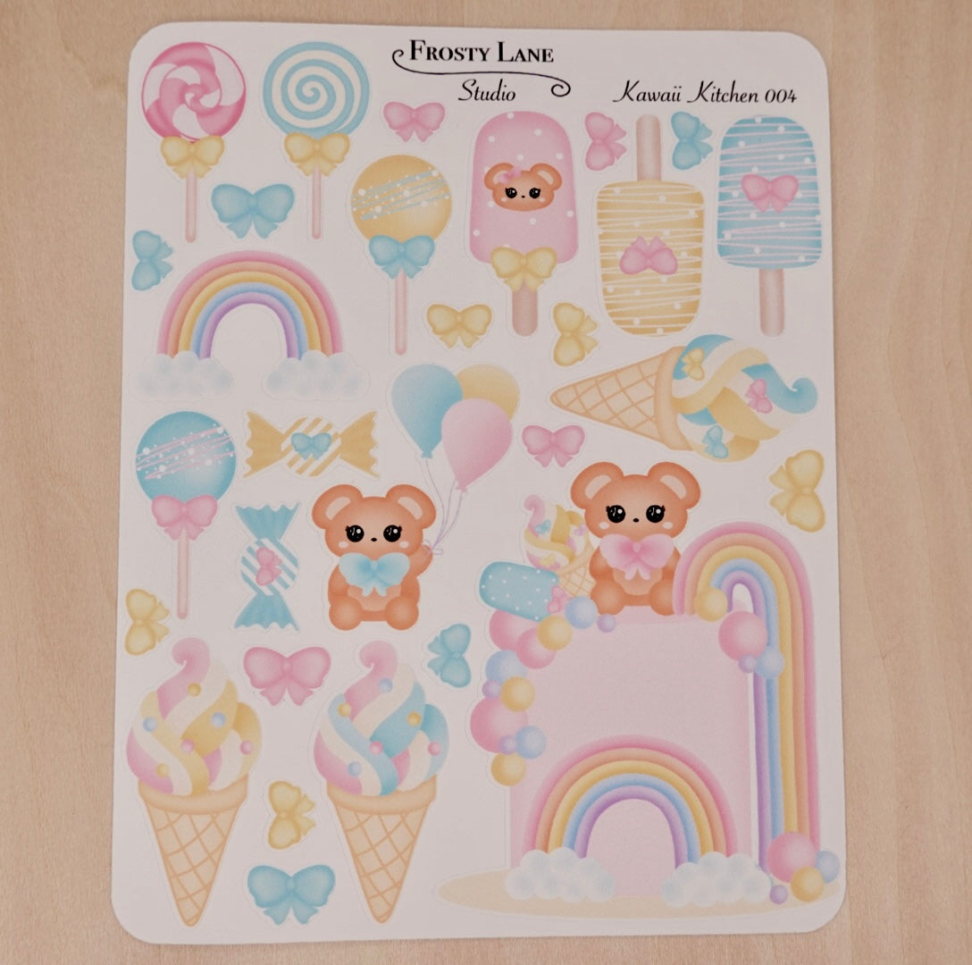 Kawaii Kitchen 004. Rainbow cake, Cake pop, Ice cream Sticker Sheet