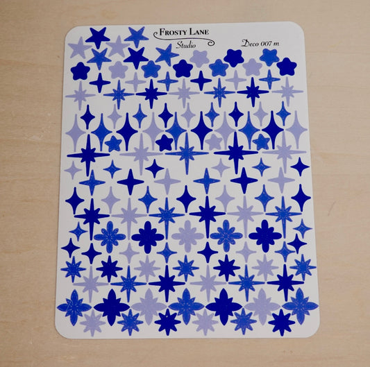 Deco007.m. Royal Blue Stars and Sparkles Sticker Sheet