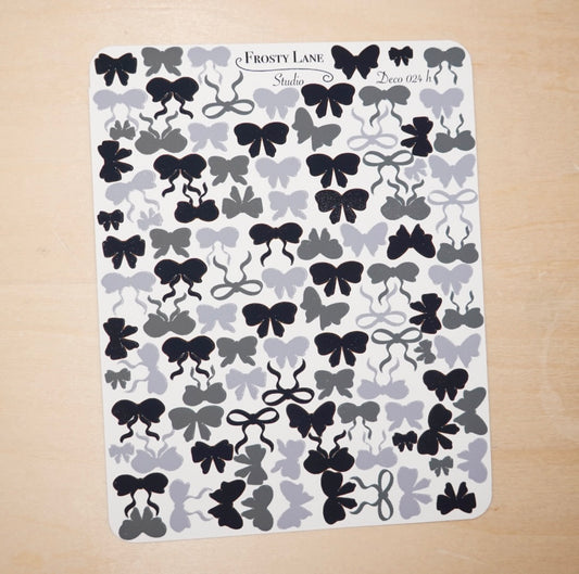 Deco024.h. Black grey Bow Sticker Sheet