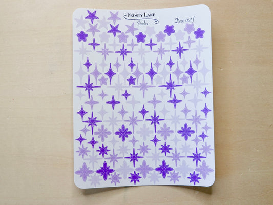 Deco007.f. Purple Stars and Sparkles Sticker Sheet