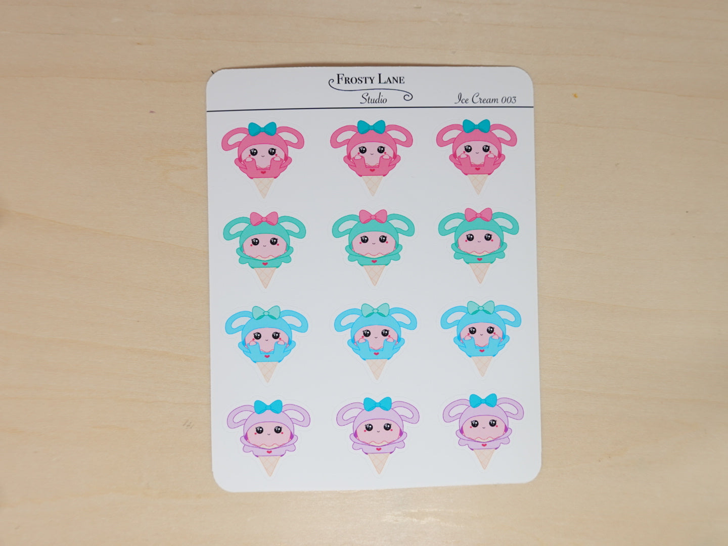 IceCream003. Ice Cream Bunny Hoodie Sticker Sheet