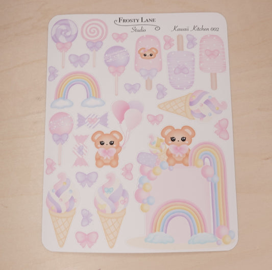 Kawaii Kitchen 002. Rainbow cake, Cake pop, Ice cream Sticker Sheet