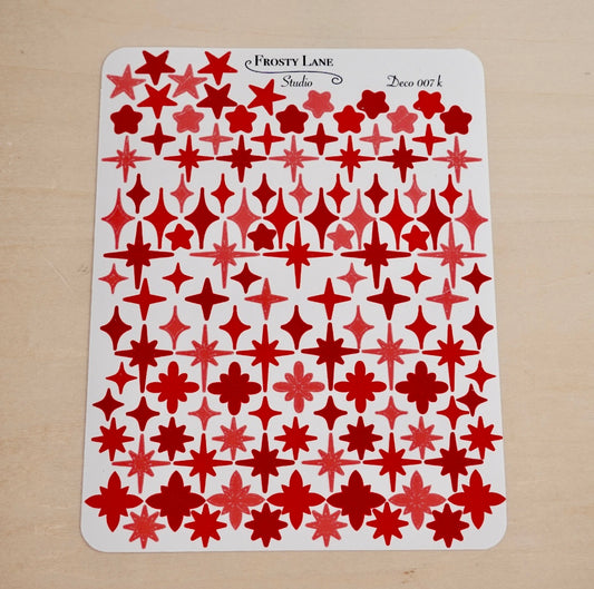 Deco007.k. Red Stars and Sparkles Sticker Sheet