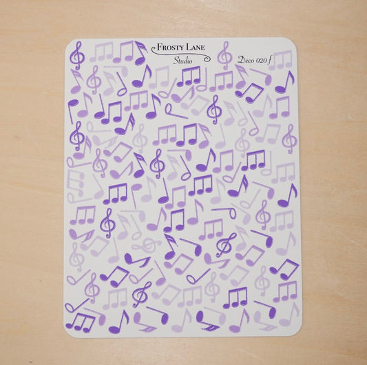 Deco020.f. Purple Music Notes Sticker Sheet