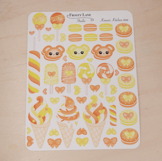 Kawaii Kitchen 008. Yellow and Orange Dessers, Cake pop, Ice cream Sticker Sheet