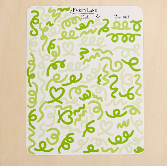 Deco011.l. Lime Green Confetti Outline Sticker Sheet