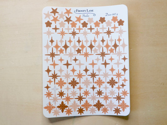 Deco007.g. Brown Stars and Sparkles Sticker Sheet
