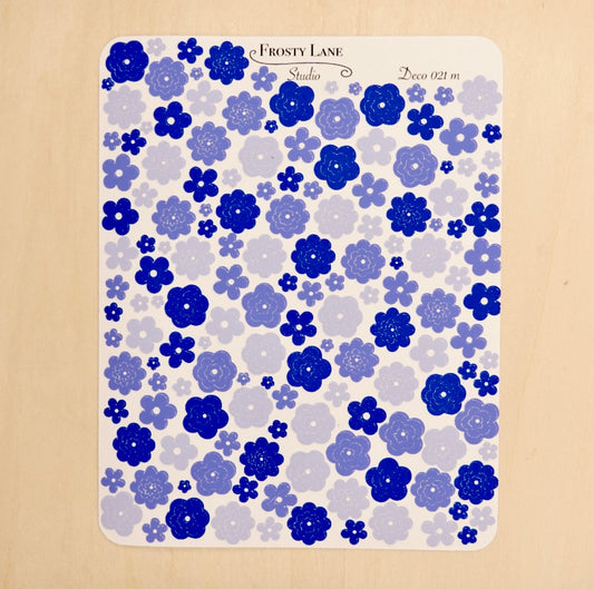 Deco021.m. Royal Blue Flower Outline Sticker Sheet