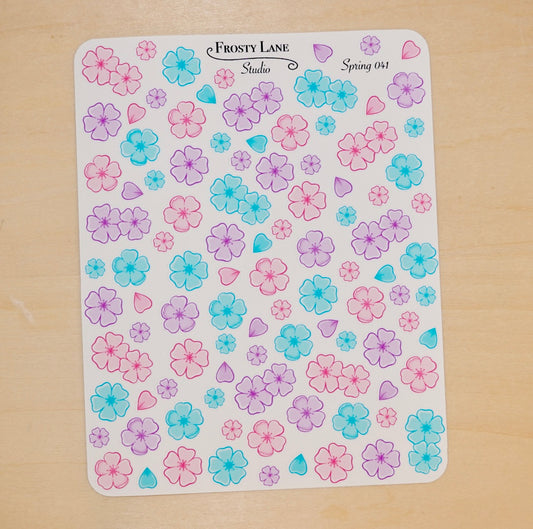 Spring041. Sakura Sticker Sheet (blue and purple)