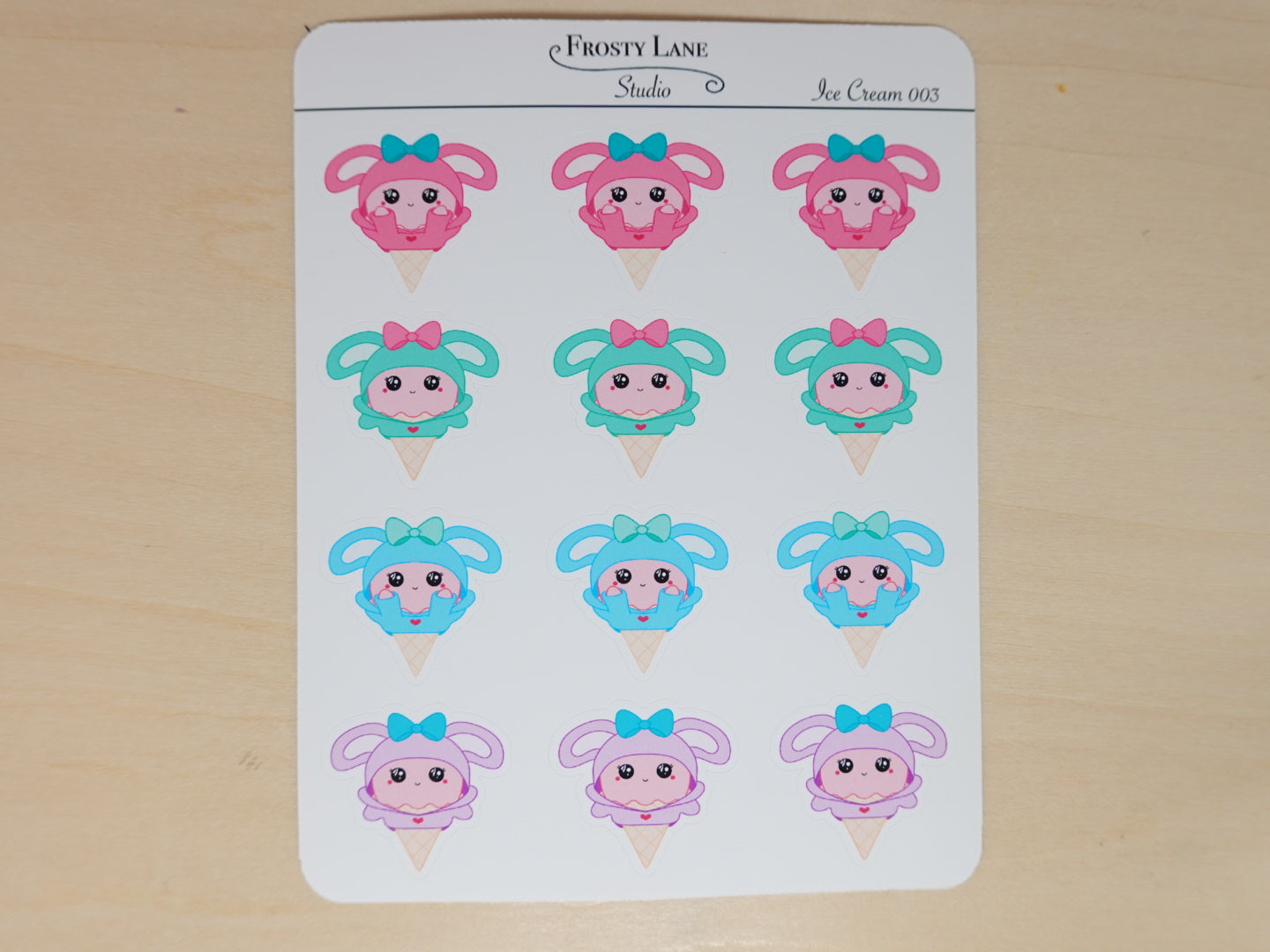 IceCream003. Ice Cream Bunny Hoodie Sticker Sheet
