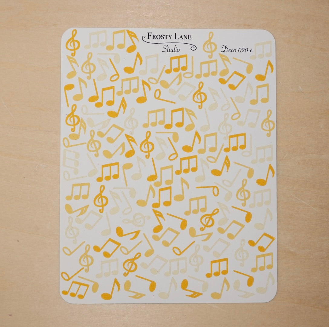 Deco020.c.yellow Music Notes Sticker Sheet