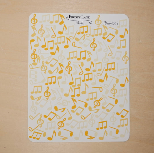 Deco020.c.yellow Music Notes Sticker Sheet