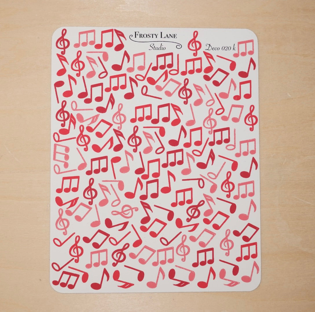 Deco020.k. Red Music Notes Sticker Sheet