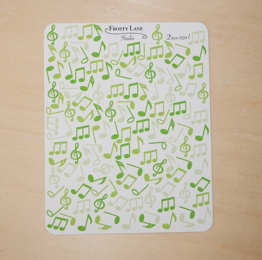 Deco020.l. Lime Green Music Notes Sticker Sheet