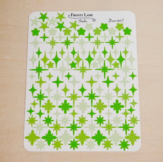 Deco007.l. Lime Stars and Sparkles Sticker Sheet