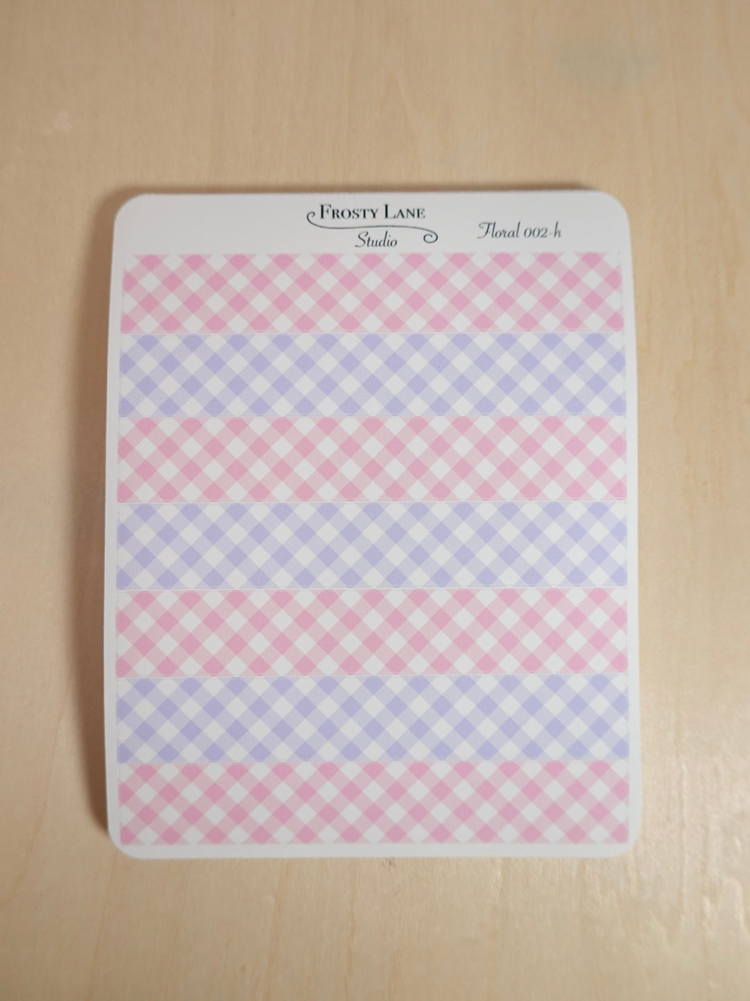 Floral 002 H Pink and Purple Gingham Washi Strip Sticker Sheets