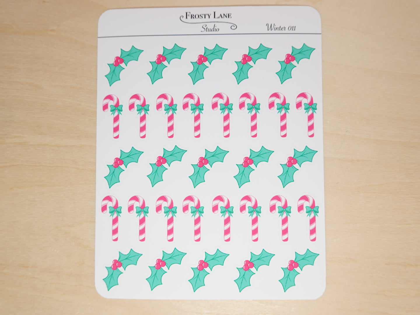 Winter011. Holly and Candycane Sticker Sheet