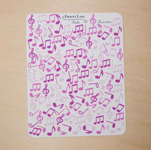 Deco020.n. Fuchsia Music Notes Sticker Sheet