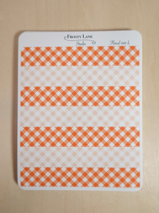 Floral 001 H. Orange Gingham Washi Strip Sticker Sheets