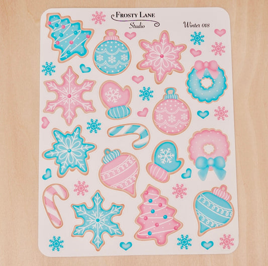 Winter018. Pink and Blue Sugar Cookies Sticker Sheet