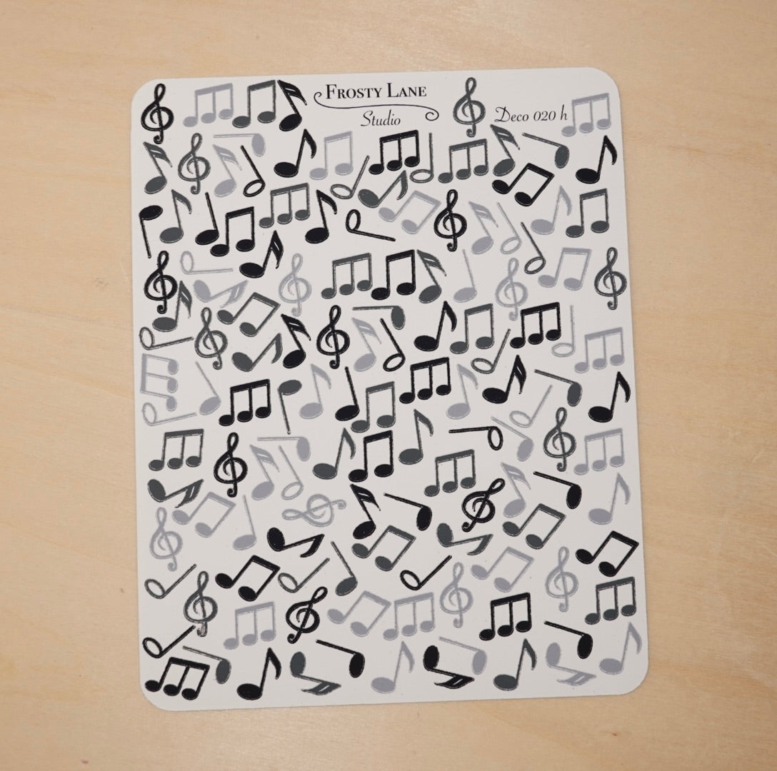 Deco020.h. Black Music Notes Sticker Sheet