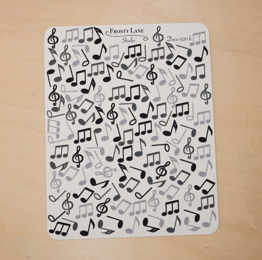 Deco020.h. Black Music Notes Sticker Sheet
