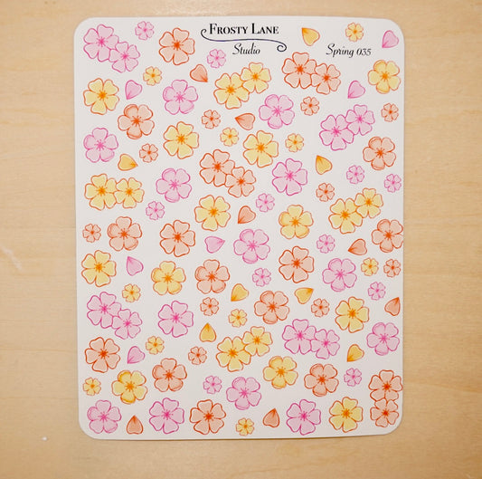 Spring035. Mini Pink Orange Yellow Blossom Sticker Sheet