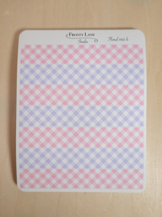 Floral 002 H Pink and Purple Gingham Washi Strip Sticker Sheets