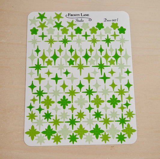 Deco007.l. Lime Stars and Sparkles Sticker Sheet