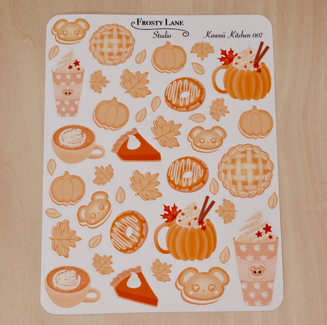 Kawaii Kitchen 007. Pumpkin Spice Desserts Sticker Sheet