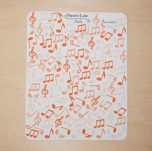 Deco024.b. Orange Music Notes Sticker Sheet