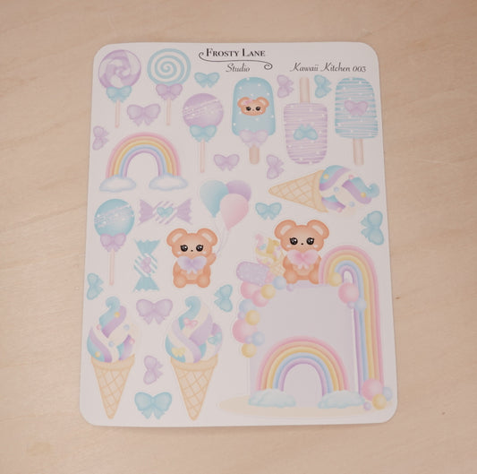 Kawaii Kitchen 003. Rainbow cake, Cake pop, Ice cream Sticker Sheet