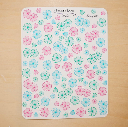 Spring036. Mini Pink Blue Green Blossom Sticker Sheet