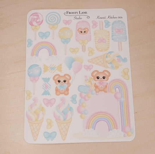 Kawaii Kitchen 004. Rainbow cake, Cake pop, Ice cream Sticker Sheet