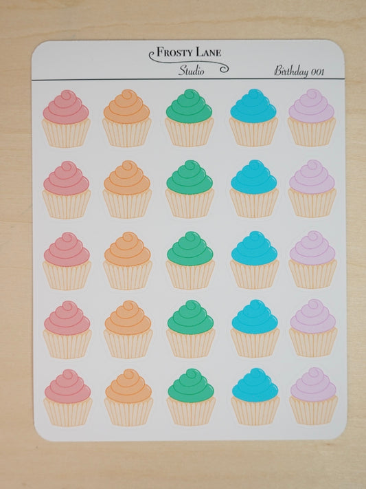 Birthday001. Cupcake Sticker Sheet
