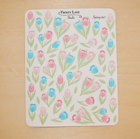 Spring043. Tulip Sticker Sheet (blue and pink)