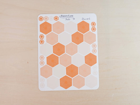 Deco017.b. Orange Hexagon Outline Sticker Sheet