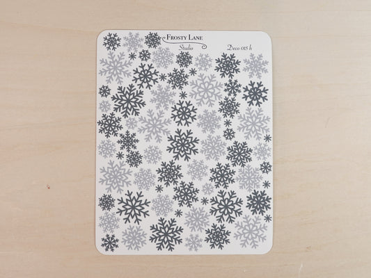 Deco015.h. Black and Grey Snowflake Sticker Sheet