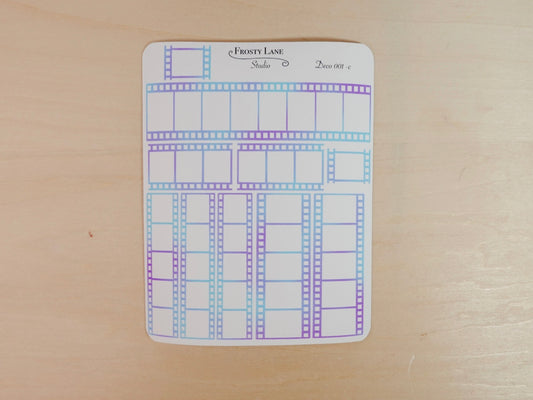 Deco001.c. Purple and Blue Film Strip Sticker Sheet