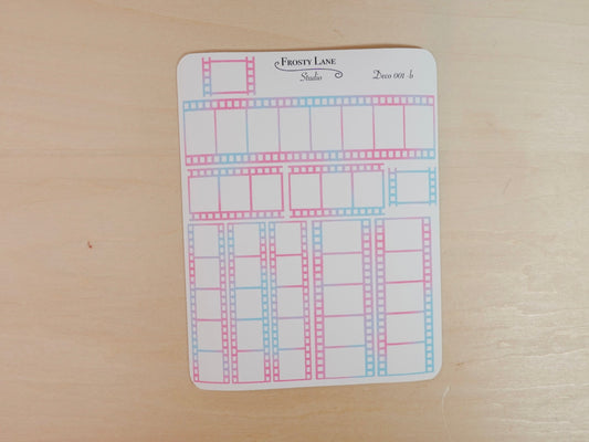 Deco001.b. Pink and Blue Film Strip Sticker Sheet