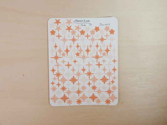 Deco007.b. Orange Stars and Sparkles Sticker Sheet
