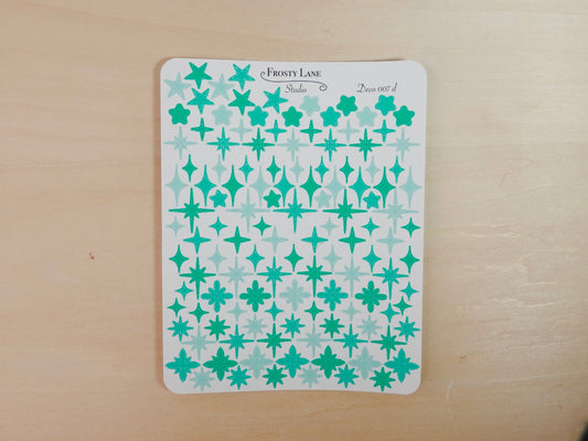 Deco007.d. Green Stars and Sparkles Sticker Sheet