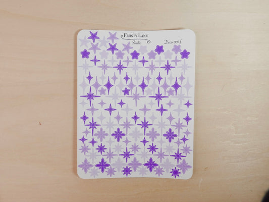 Deco007.f. Purple Stars and Sparkles Sticker Sheet