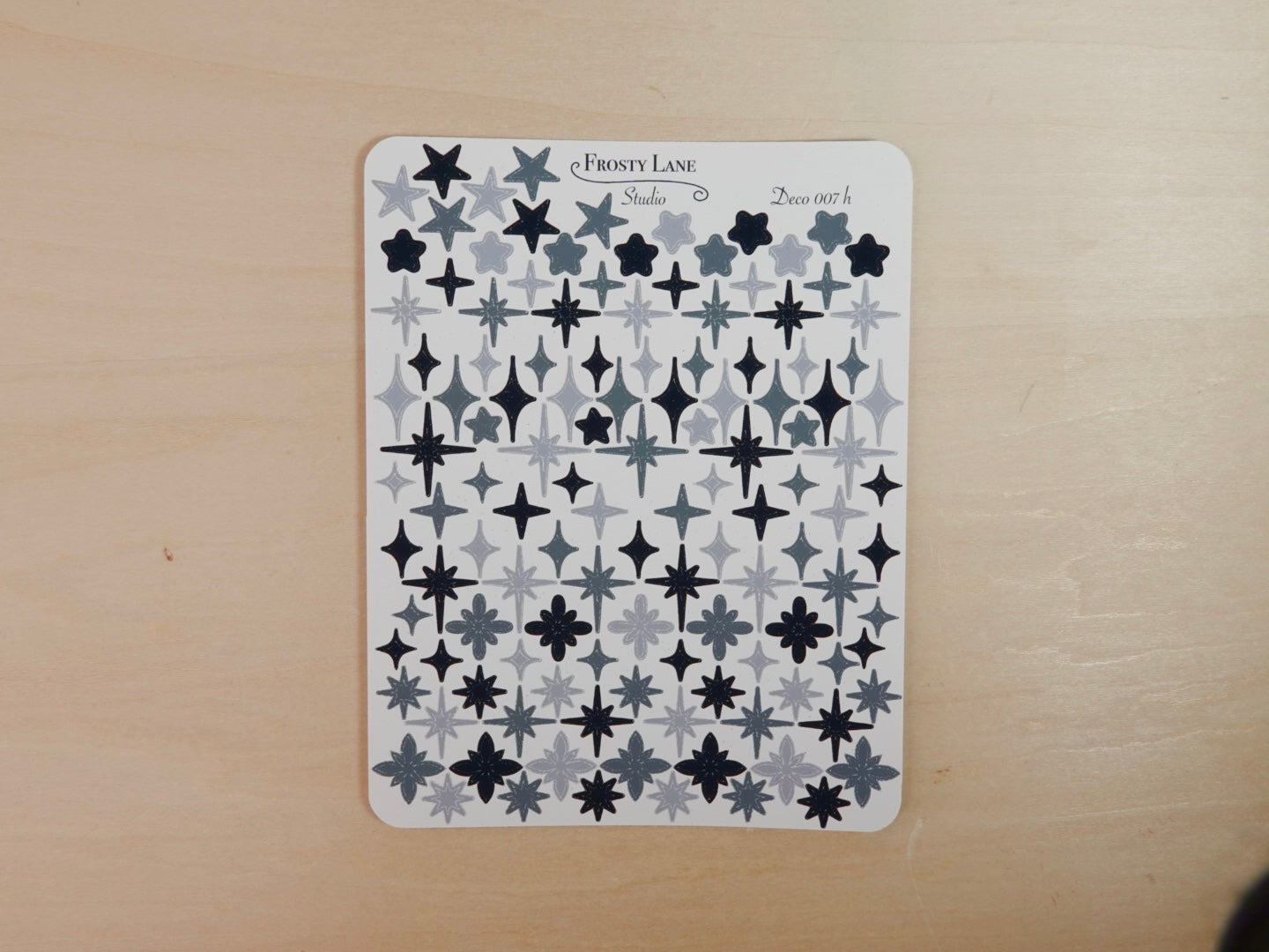 Deco007.h. Black and Grey Stars and Sparkles Sticker Sheet